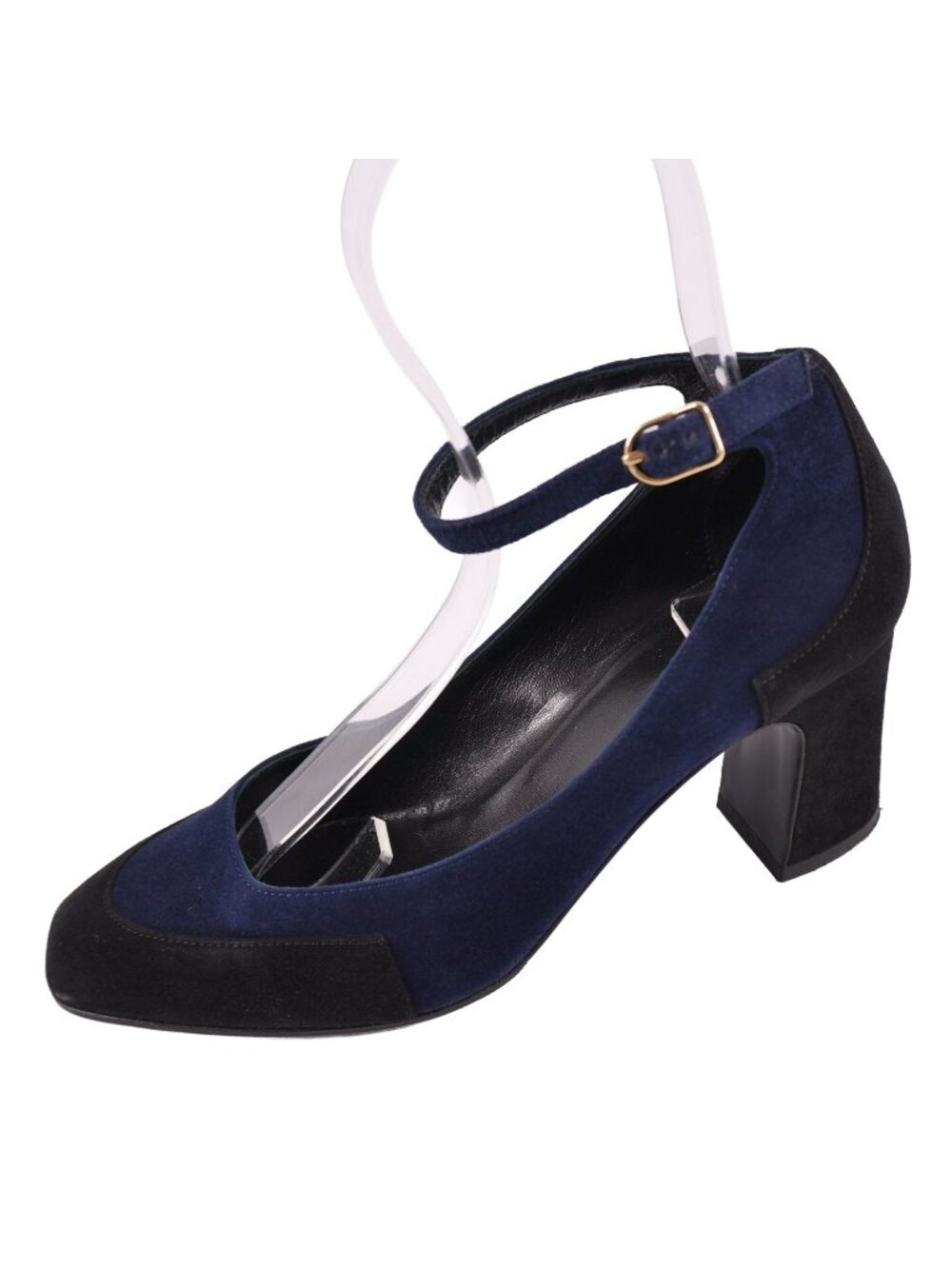 Hermes Pumps Strap Heels Suede Leather Shoes Navy